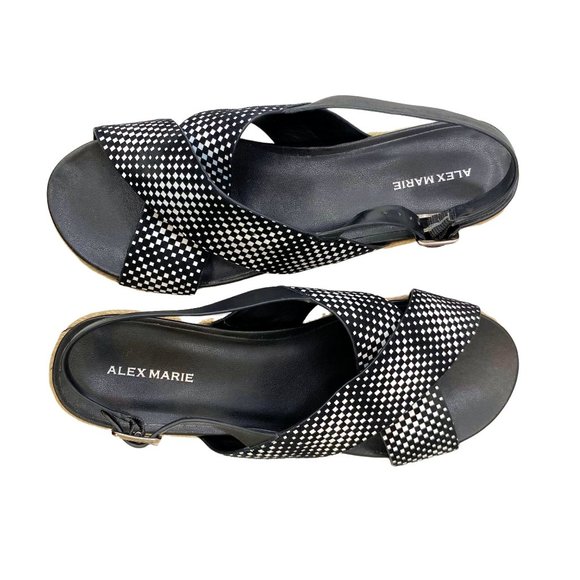 Alex Marie Shoes - Alex Marie Wedge Sandals Size 9.5 Women Navy White Casual Slip On Sling Back Sho
